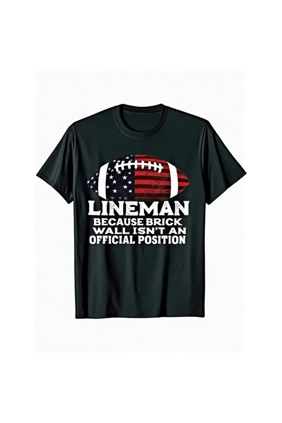 American Football Lineman Pride Graphic T-Shirt Black Cotton Crew Neck