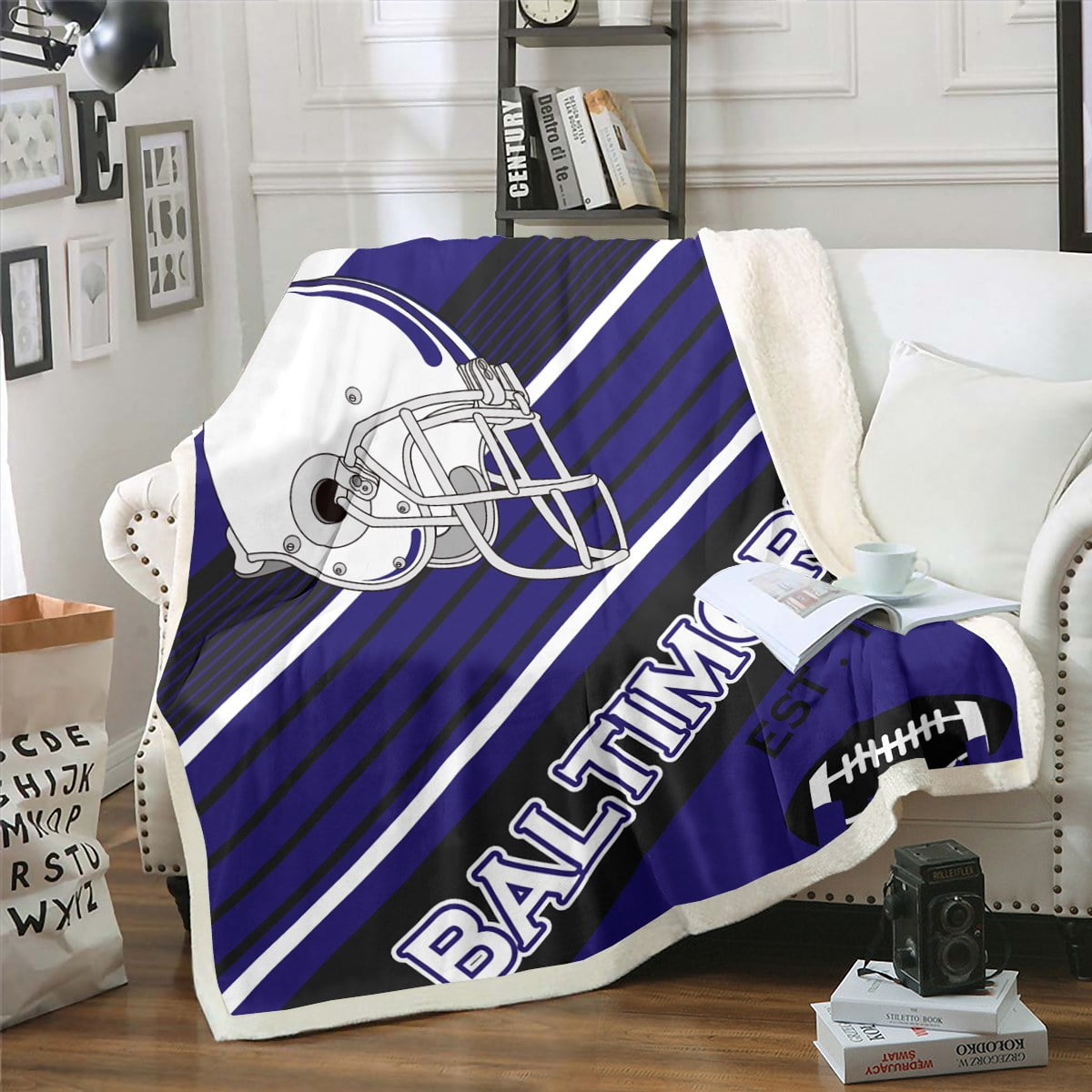 American Football Rugby Ball Pattern Print Hooded Blanket main image 0