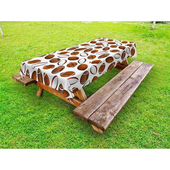 American Football Outdoor Tablecloth, Classic Design Rugby Balls in Cartoon Style Sports Competition, Decorative Washable Fabric Picnic Table Cloth, 58 X 84 Inches,Caramel Ruby White, by Ambesonne