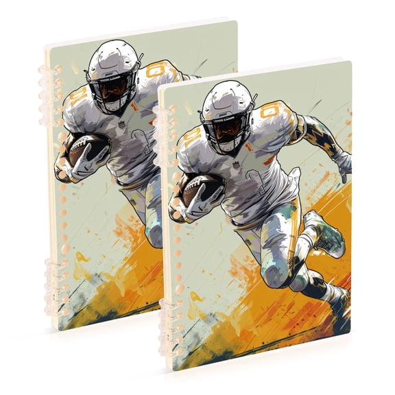 American Football Player 2 Pcs Spiral Notebooks 60 Sheets 120 Pages A5 Journal Notepad 8.3x5.7 Inch Thick Adjustable College Ruled Paper