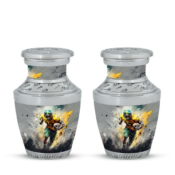 American Football Player Sprinting with Force Delicate Small Urn for Cremation Ashes - Mini Memorial for Precious Memories Funeral Urns For Human Ashes - Memorial Urns 3 Inch, Set Of 2