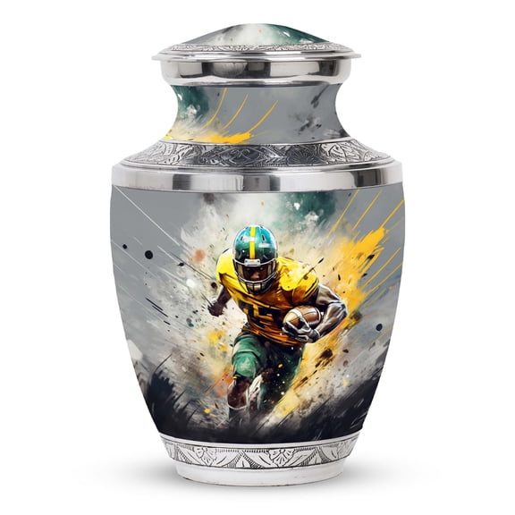 American Football Player Sprinting with Force Magnificent Large Urn for Human Ashes - Adult Elegance and Honor Funeral Urns For Human Ashes - Memorial Urns 10 Inch