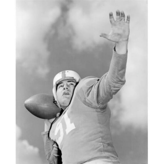 American Football Player Throwing Ball Poster Print - 18 x 24 in.