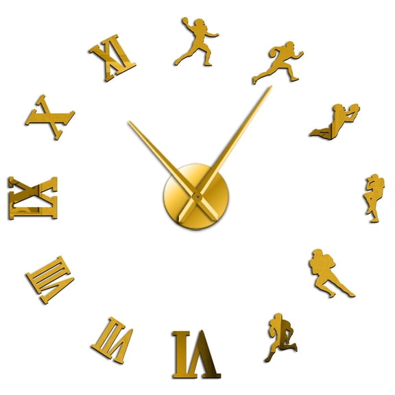 American Football Players DIY Giant Wall Clock Rugby Fans Sports Room Wall Decor Modern Design Large Frameless Clock Wall Watch(Gold,27inch)