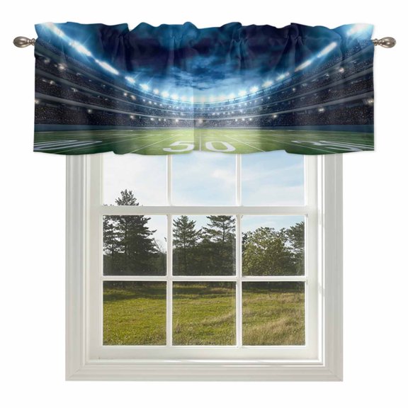 American Football Rugby Sport Valances for Windows Glow Rod Pocket Curtain Valance Window Treatment Short Curtains for Kitchen Living Room,42x12in
