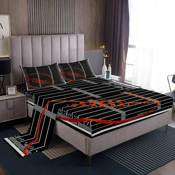 American Football Sheets Sports Bed Sheets Rugby Sports Game Sheet Set Teen Football Game Themed Fitted Sheet Rugby Field Decor Flat Sheet Twin