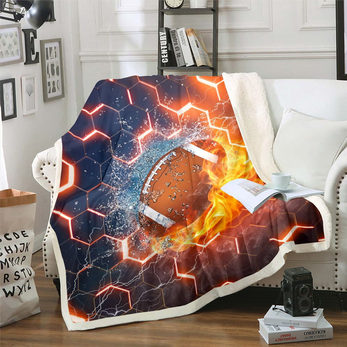 American Football Rugby Ball Pattern Print Hooded Blanket main image 1