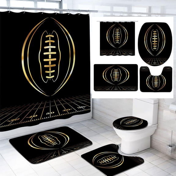 American Football Shower Curtain Set for Bathroom Decor Bath Curtains with Rugs, Sports Theme with Water Flame Splashing Thunder Lightning Bath Curtains Bathroom Set, 72x72 inch