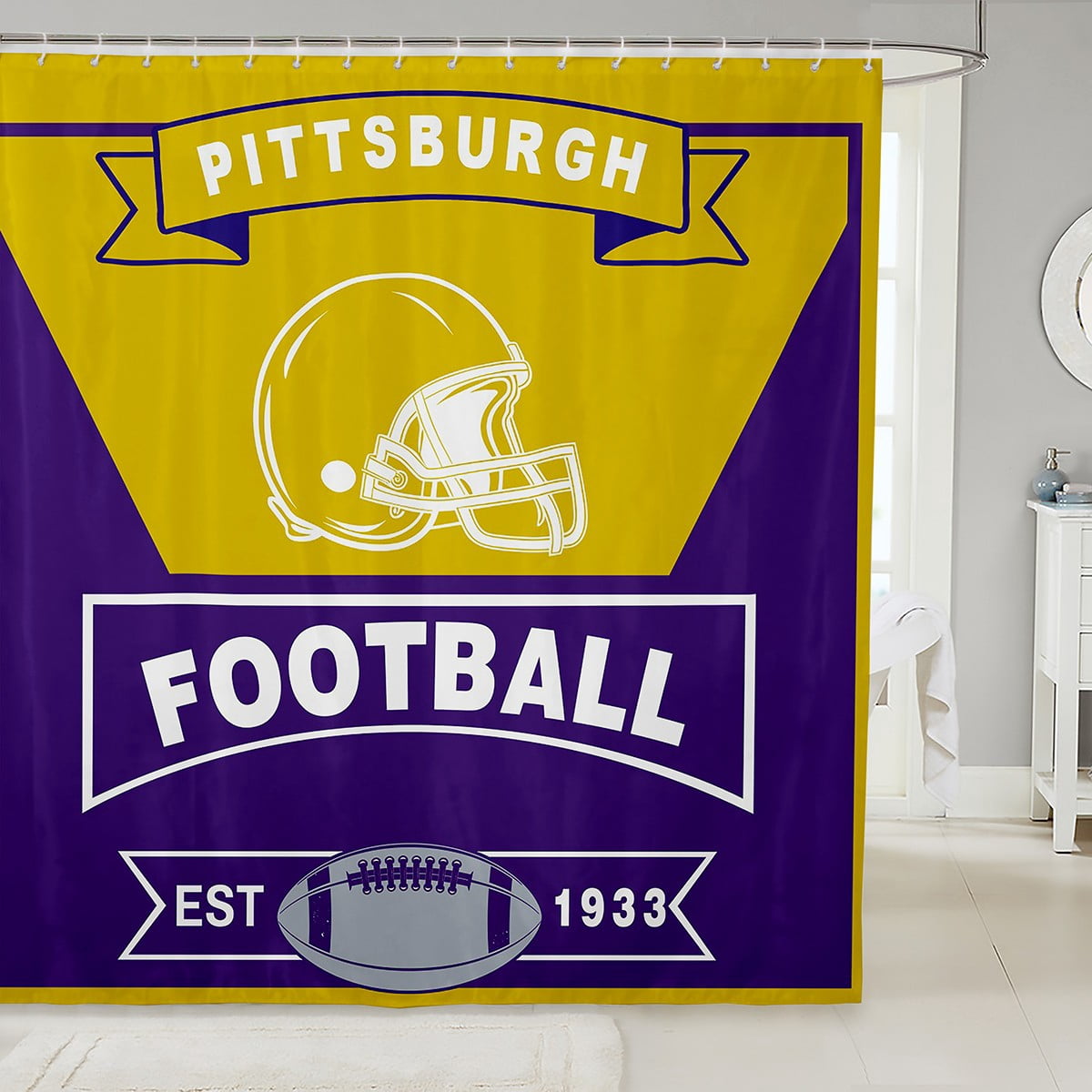 American Football Shower Curtain Sports Bathroom Decor for Boys Girls