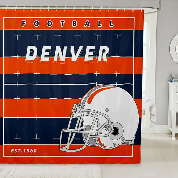 American Football Shower Curtain Sports Theme Fabric Shower Curtain Bathroom, 3D Watercolor Helmet Bathroom Shower Curtain Sets Orange Deep Blue Bath Curtain 72"Wx72"L (Denver)