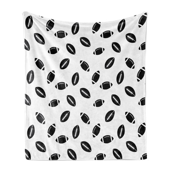 American Football Soft Flannel Fleece Throw Blanket, Monochrome Pattern Rugby Balls US Culture Sports Play, Cozy Plush for Indoor and Outdoor Use, 70" x 90", Black White, by Ambesonne