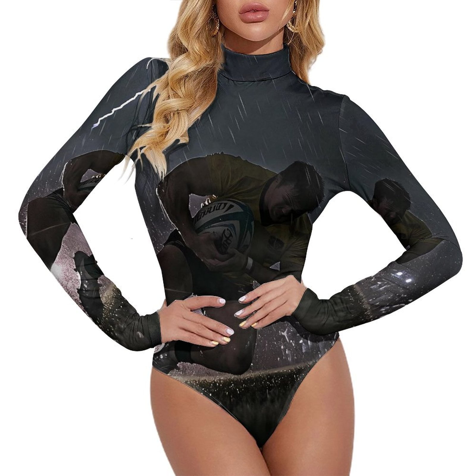 Bequemer Damen-Playsuit Mit Druck – Langärmliger Jumpsuit Für Yoga, Sport & Karneval – Slim Fit Aus Polyester