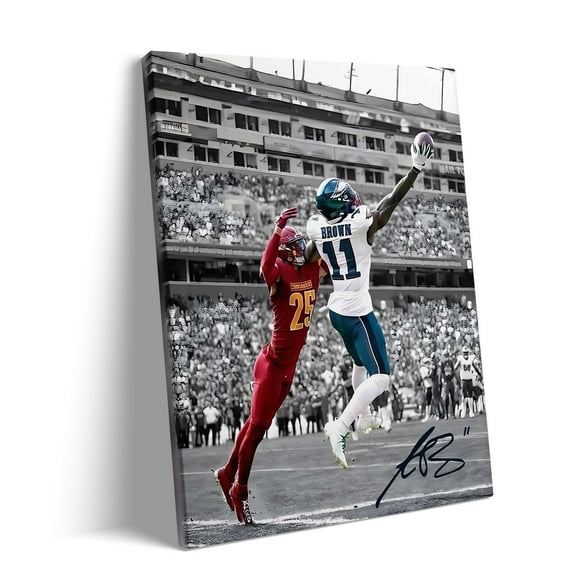 American Football Sports Canvas Wall Art AJ Brown Framed Poster Wall Decor Print For Kids Teen Birthday Gifts Rugby Star Pictures for Living Room Bedroom Home Decoration