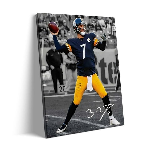 American Football Sports Canvas Wall Art Ben Roethlisberger Framed Poster Wall Decor Print For Kids Teen Birthday Gifts Rugby Star Pictures for Living Room Bedroom Home Decoration