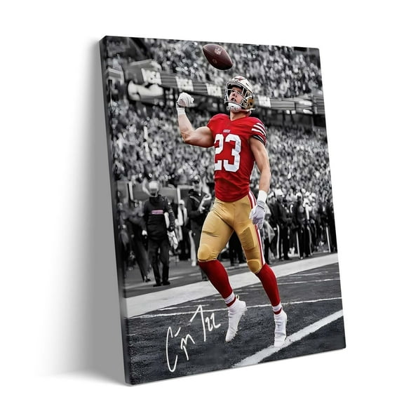 American Football Sports Canvas Wall Art Christian McCaffrey Framed Poster Wall Decor Print For Kids Teen Birthday Gifts Rugby Star Pictures for Living Room Bedroom Home Decoration