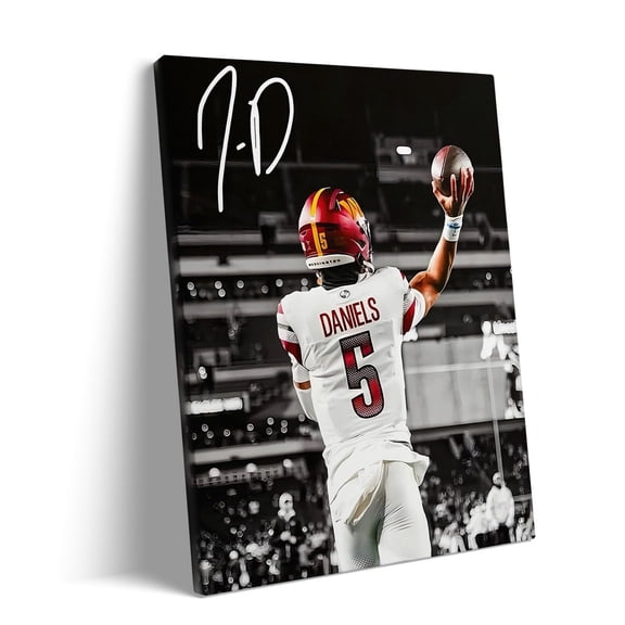 American Football Sports Canvas Wall Art Jayden Daniels Framed Poster Wall Decor Print For Kids Teen Birthday Gifts Rugby Star Pictures for Living Room Bedroom Home Decoration