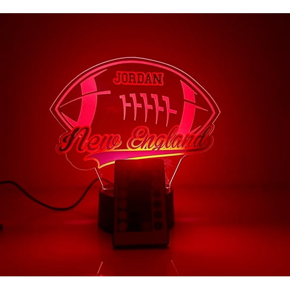 American Football Sports Fan Team Sports Themed Ball Lamp Night Light LED Personalized Free Name Room Man Cave Decor 16 Colors & Remote, Made in America! (New England)