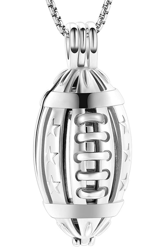 American Football Stainless Steel Memorial Urn Necklace Cremation Locket For Ashes Of Loved Ones Urn Keepsake For Men/Women/Footerball Player