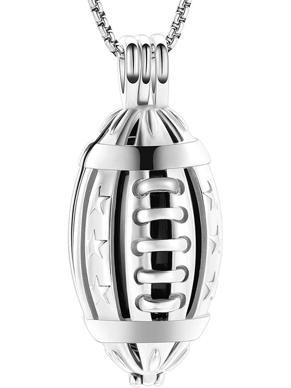 American Football Stainless Steel Memorial Urn Necklace Cremation Locket For Ashes Of Loved Ones Urn Keepsake For Men/Women/Footerball Player