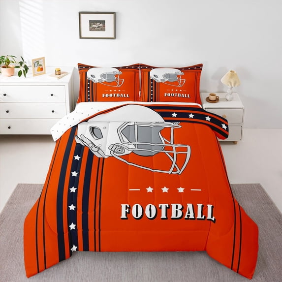 American Football Style Comforter Set Football Lovers Bedding Valentines Day Gifts for Him, American Football City Bedding Twin Orange Black Duvet Insert, 1 Comforter 1 Pillowcase (Chicago)