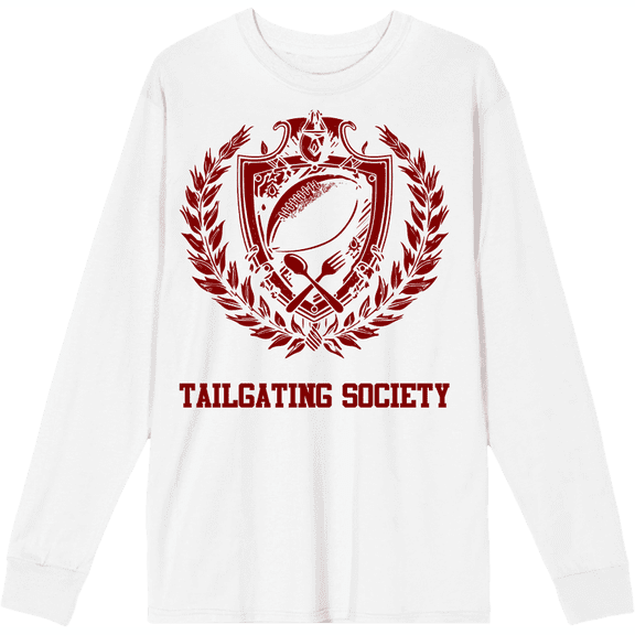 American Football Tailgating Society Adult White Crew Neck Long Sleeve Shirt-Medium
