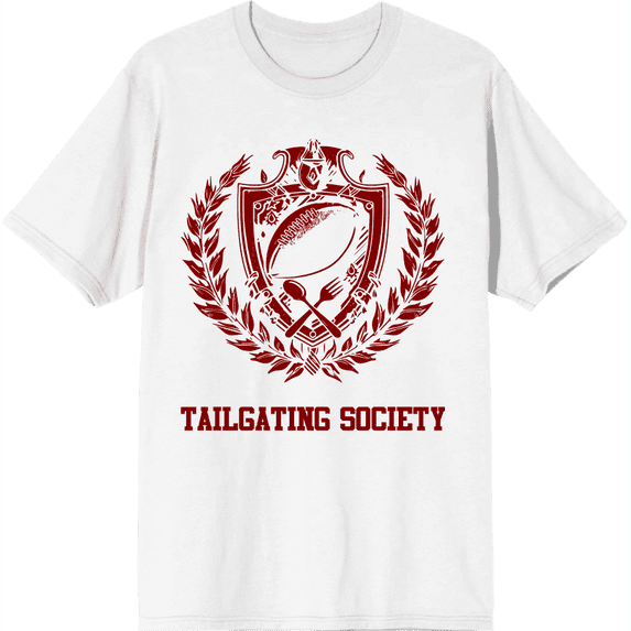 American Football Tailgating Society Adult White Crew Neck Short Sleeve Tee-Large