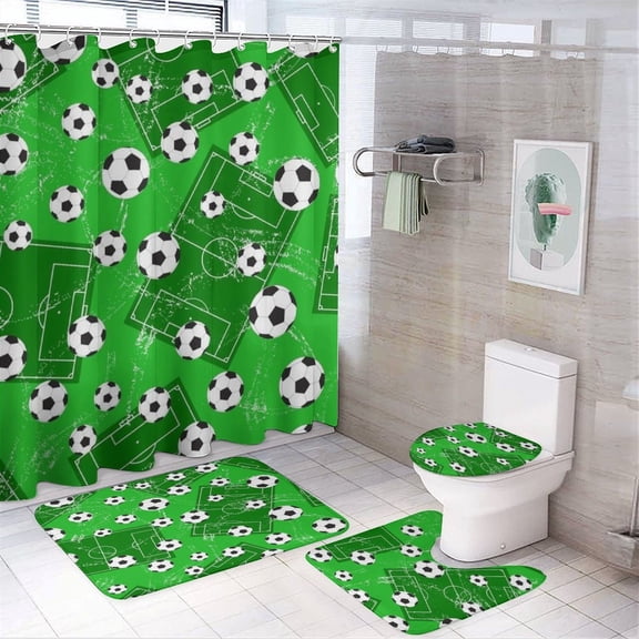 American Football Team Field Shower Curtain Set Modern Bathroom Decor Mats 4pcs Fabric Bathroom Curtain Slip Floor Rug Toilet Lid