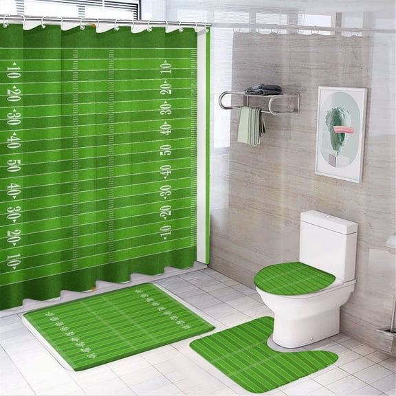 American Football Team Field Shower Curtain Sets Non-Slip Rugs Bath Mat Toilet Cover U Shaped Mat 4 Pcs