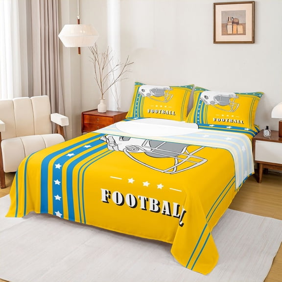 American Football Theme Bed Sheets Set For Teen Yellow Blue Sheets Twin, American Football City Sheet Set For Youth Teens Football Gifts For Sports Lovers (Los Angeles)