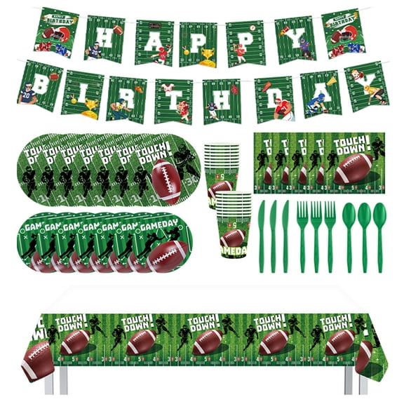 American Football Themed Birthday Party Decor Set, 16-Pack Disposable Plates Cups Napkins & Party Banners For S, Birthday Supplies For 16 People Celebration Party