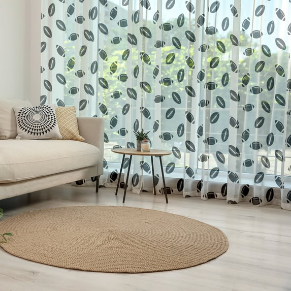 American Football Tulle Curtains with Rod Pocket, Monochrome Pattern Rugby Balls US Culture Sports Play, Sheer Drape for Wedding Party 2 Panels, 7 Sizes, Black White, by Ambesonne