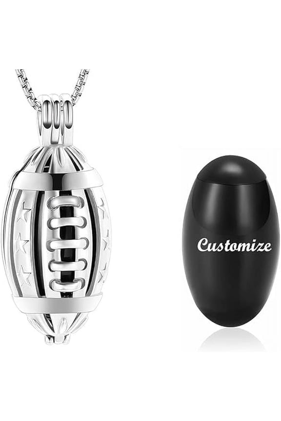 American Football Urn Necklace for Ashes Women Men Cremation Locket Necklace for Human / Pet Memorial Urn Jewelry Memorial Cremation Ash Jewelry