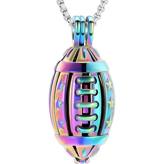 American Football Urn Necklace for Ashes Women Men Cremation Locket Necklace for Human / Pet Memorial Urn Jewelry Memorial Cremation Ash Jewelry