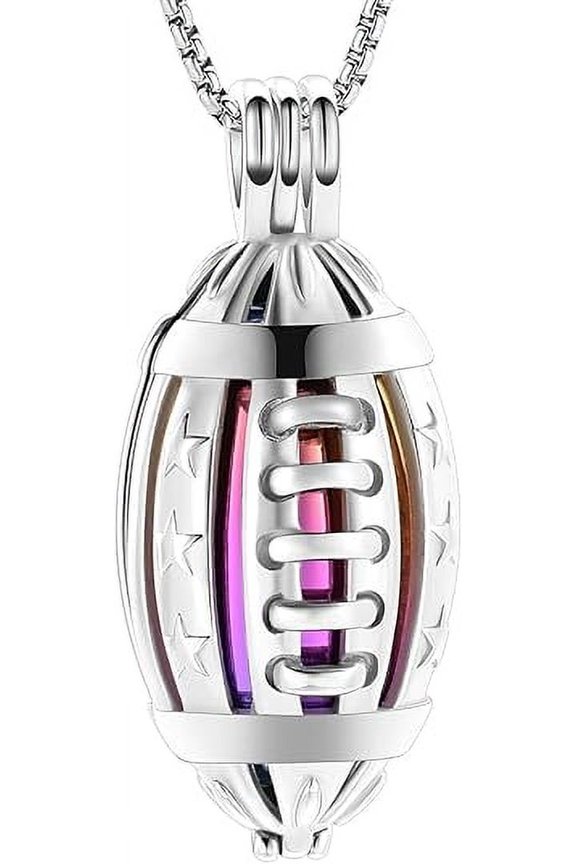 American Football Urn Necklace for Ashes Women Men Cremation Locket Necklace for Human / Pet Memorial Urn Jewelry Memorial Cremation Ash Jewelry