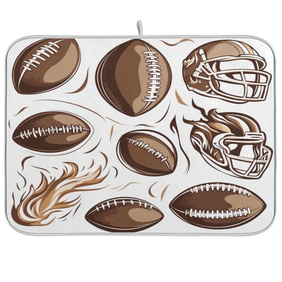 American Football and Helmets Dish Drying Mat Kitchen Mats Microfiber Counter Absorbent Dish Pad Drainer Rack