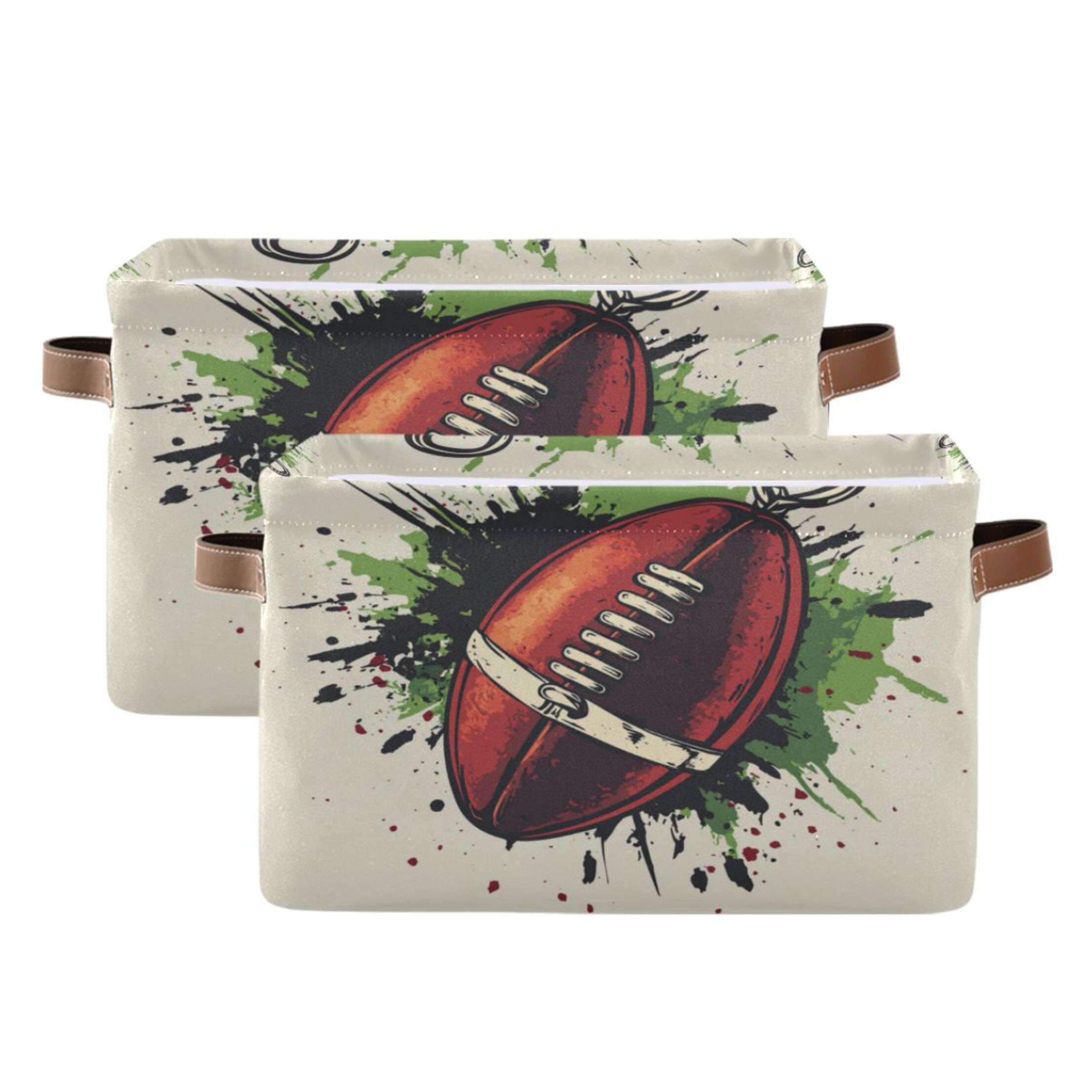 American Football-shaped Foldable Storage Basket,Canvas Fabric Foldable Storage Bins with Handles Open Home Storage Bins Boxes for Toy Book Shelf Closet Baskets