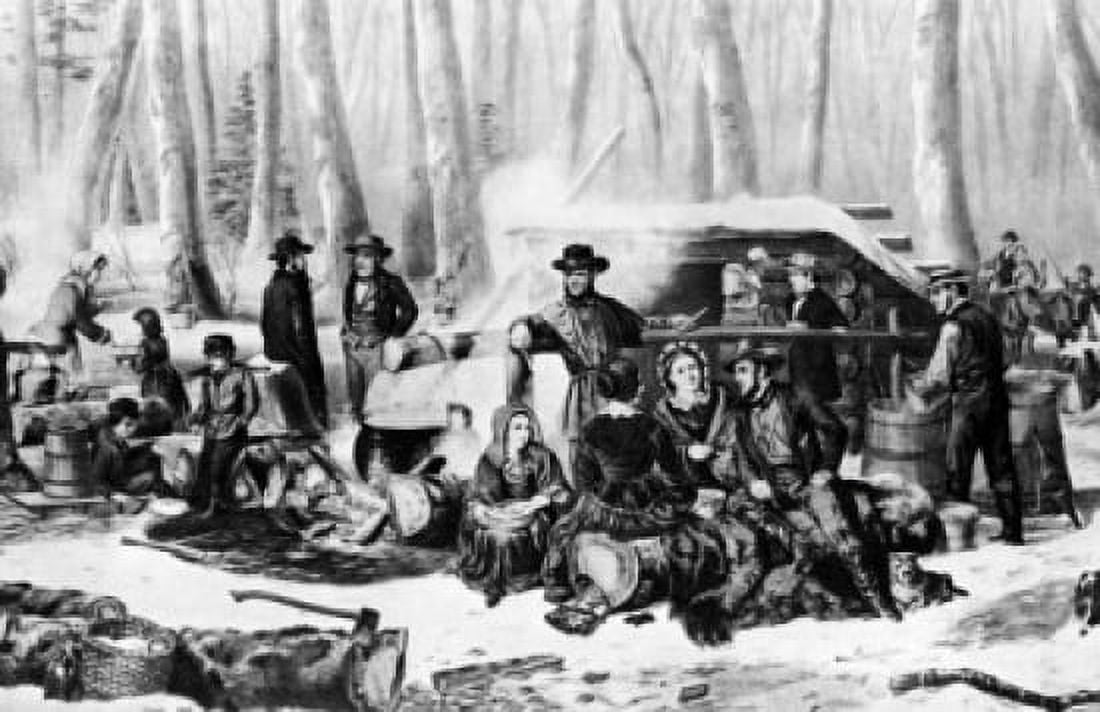 American Forest Scene Maple Sugaring by Currier and Ives Canvas Art - Currier and Ives (24 x 36)