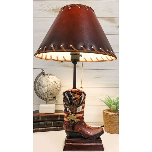 American Forgotten Soldier Eagle Rifle And Helmet Cowboy Boot Desktop Table Lamp