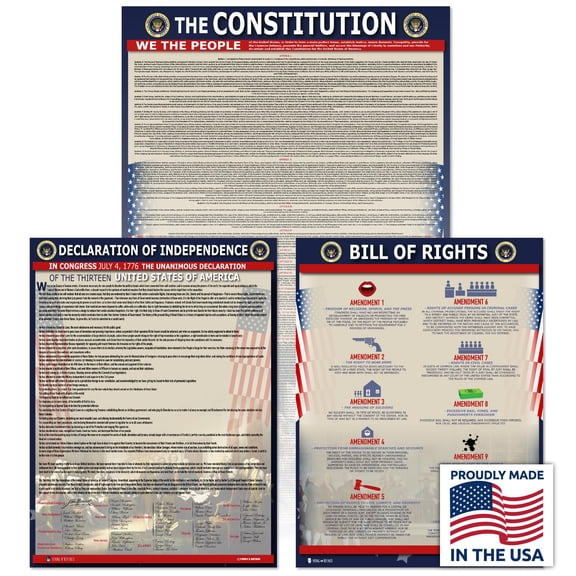 American Founding documents EXTRA LARGE Laminated 3 pack: US Constitution with all amendments, Declaration of Independence and Bill of Rights 24x36) | Young N Refined | USA MADE