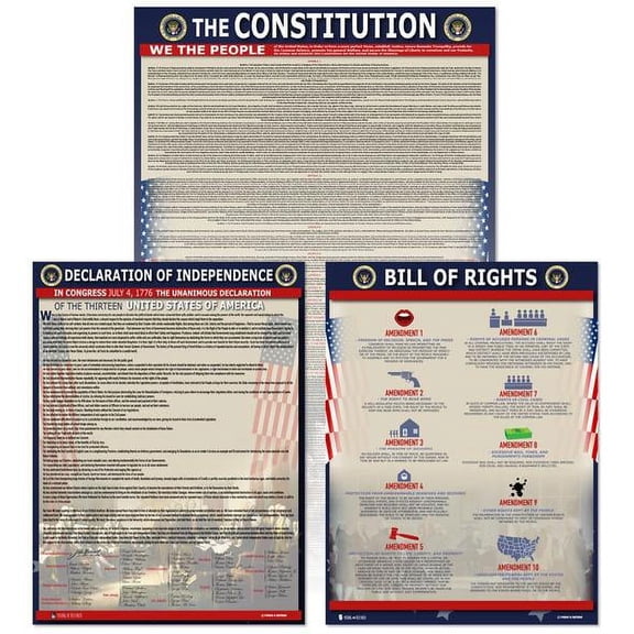 American Founding documents Laminated 3 pack: US Constitution, Declaration of Independence and Bill of Rights