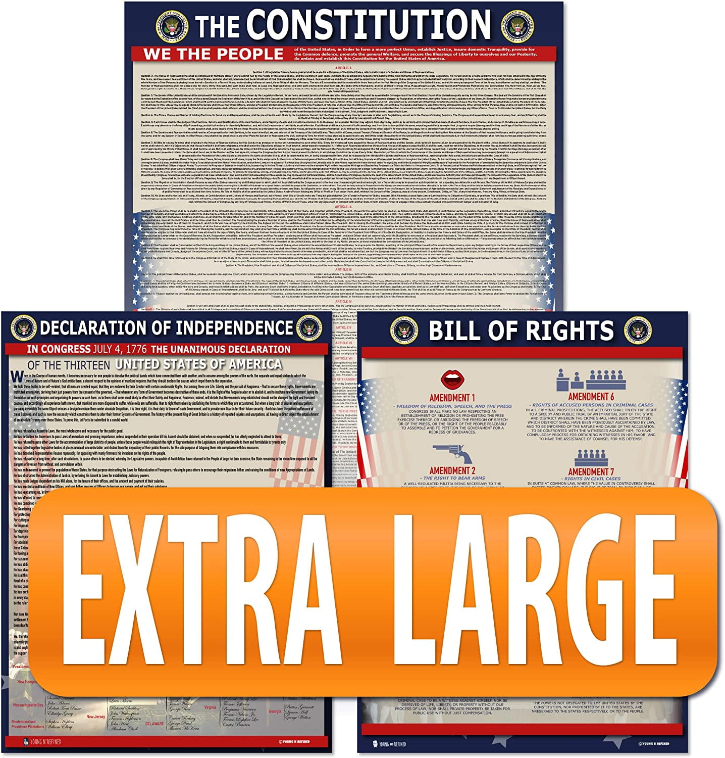 American Founding documents Large Laminated 4 Pack US Constitution