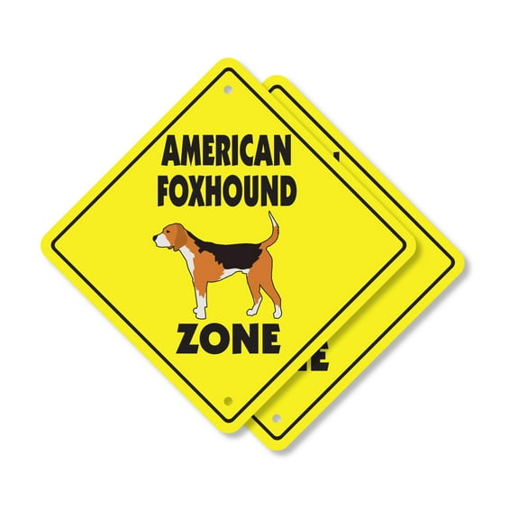 American Foxhound (2 Pack) Plastic Crossing Sign - 10 Inch X 10 Inch Xing Sign Gift Dog Breed Hunter Pet Lover Animal Loyal Companion USA Nature