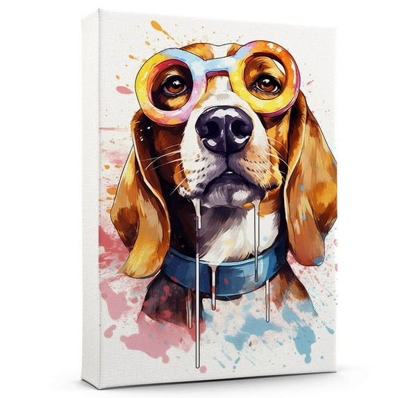 American Foxhound Dog Canvas Wall Art,Pet Canvas Painting Puppy Artwork,Colorful-Watercolor Original Artwork Print For Bedroom, Bathroom Wall Art decor