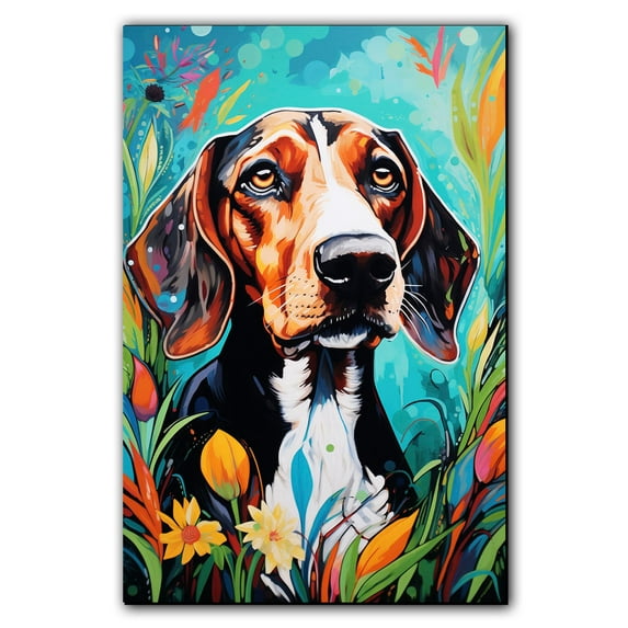 American Foxhound Dog Canvas Wall Art for Living Room, Funny Bathroom Wall Decor, Colorful Animal Painting Gift for Kid Teen Men