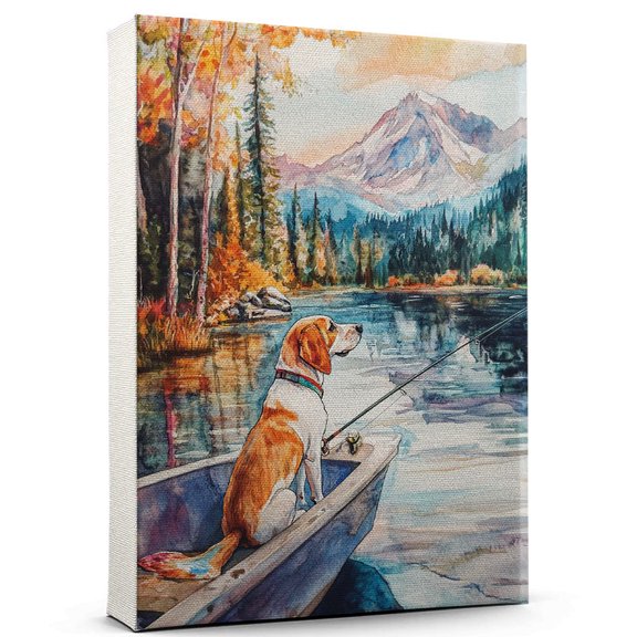American Foxhound Dog Playing Fishing Wall Canvas American Foxhound Canvas Art for Dog Lovers, Fishing Canvas and Unique Room Decor