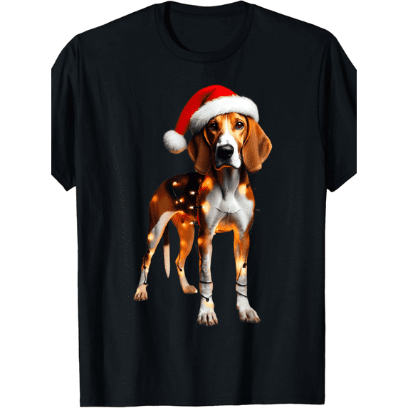 American Foxhound Dog Santa Hat Christmas Lights Owner Mom T-Shirt