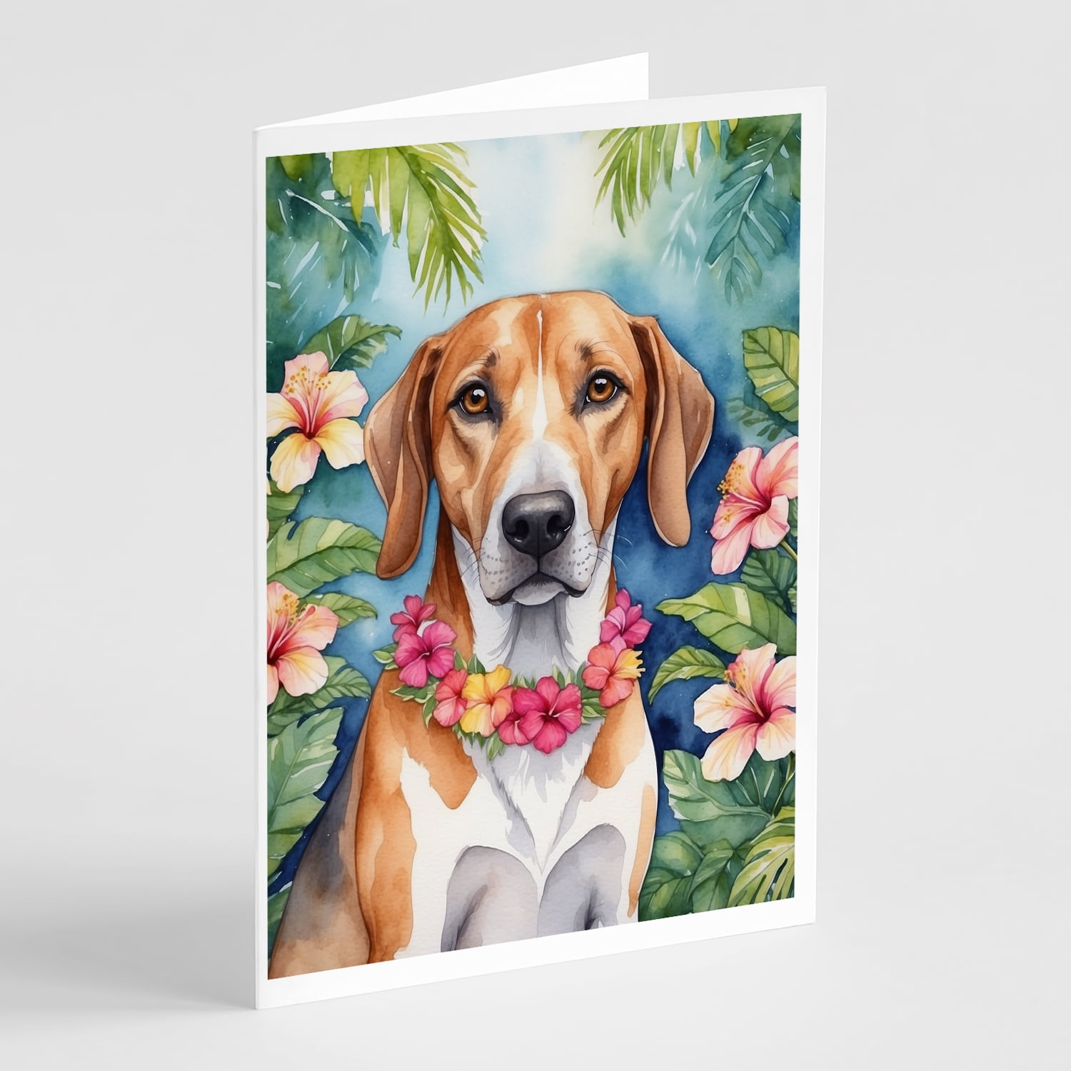 American Foxhound Luau Greeting Cards Pack of 8 7 in x 5 in