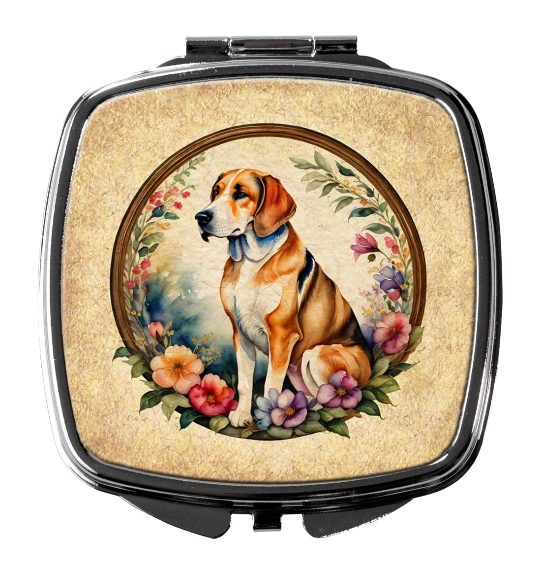 American Foxhound and Flowers Compact Mirror 2.75 in x 3 in