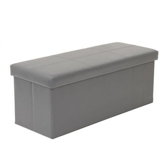 American Furniture Classics 43" Vinyl Foldable Tufted Storage Bench in Gun Gray