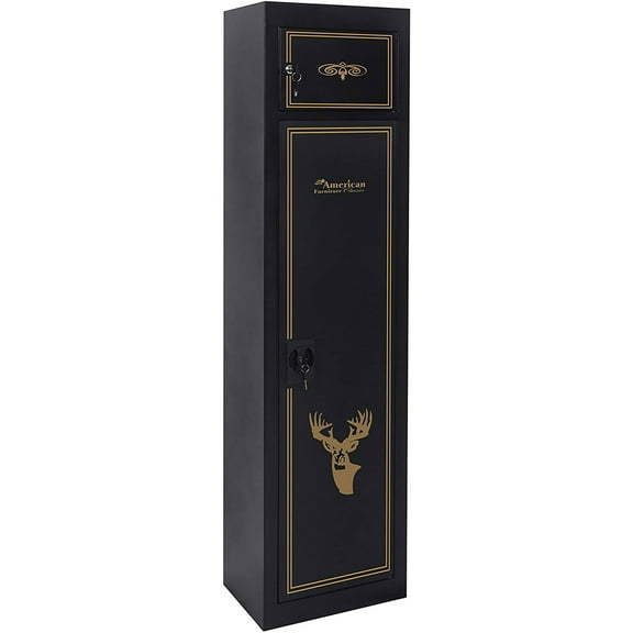 American Furniture Classics 5 Rifle Metal Home Gun Safe Storage Cabinet, Black